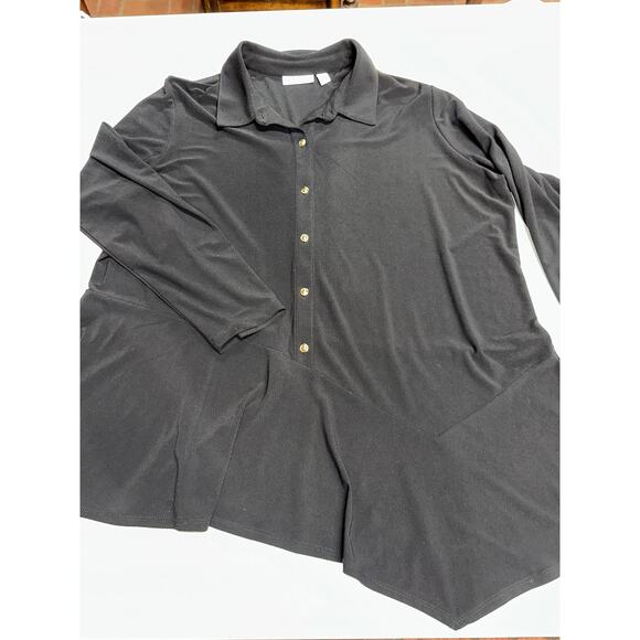 Susan Graver Blouse Liquid Knit Asymmetrical 3/4 Button up Black XL Stretch Flow - Picture 9 of 12